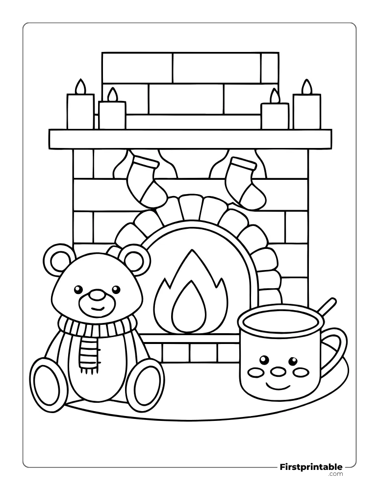 Teddy Relaxing Near Fireplace to Color