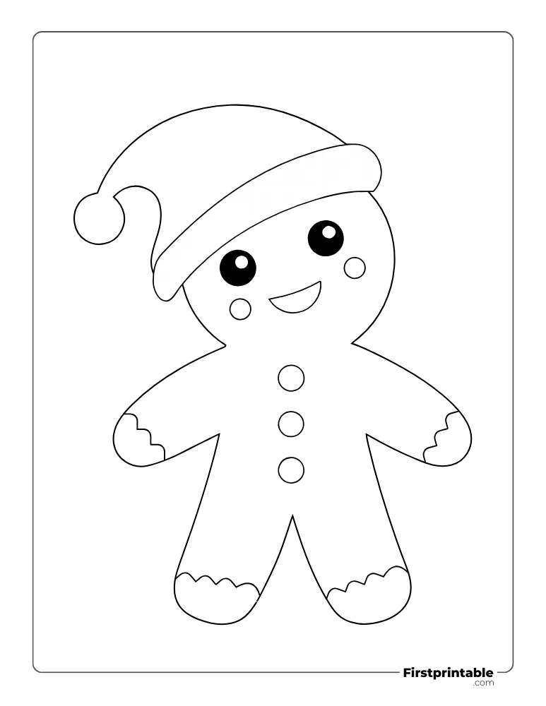 Cute Christmas Gingerbread Man Template - Full Page Outline