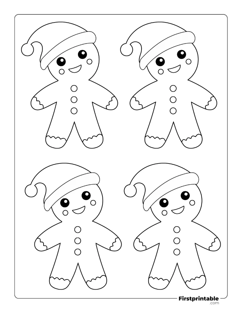 Cute Christmas Gingerbread Man Template - Medium Outline
