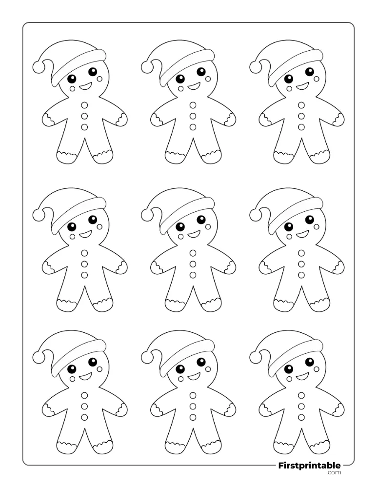 Cute Christmas Gingerbread Man Template - Small Outline