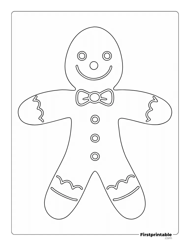 Cute Gingerbread Man with Icing Template - Full Page Outline