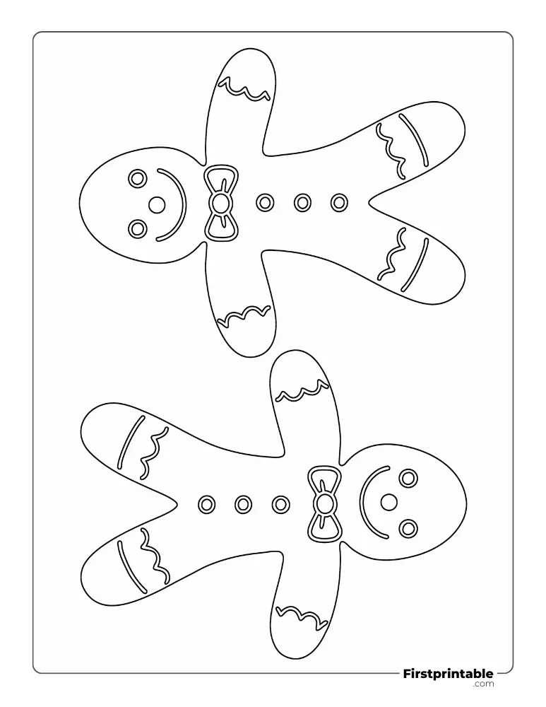 Cute Gingerbread Man with Icing Template - Large Outline