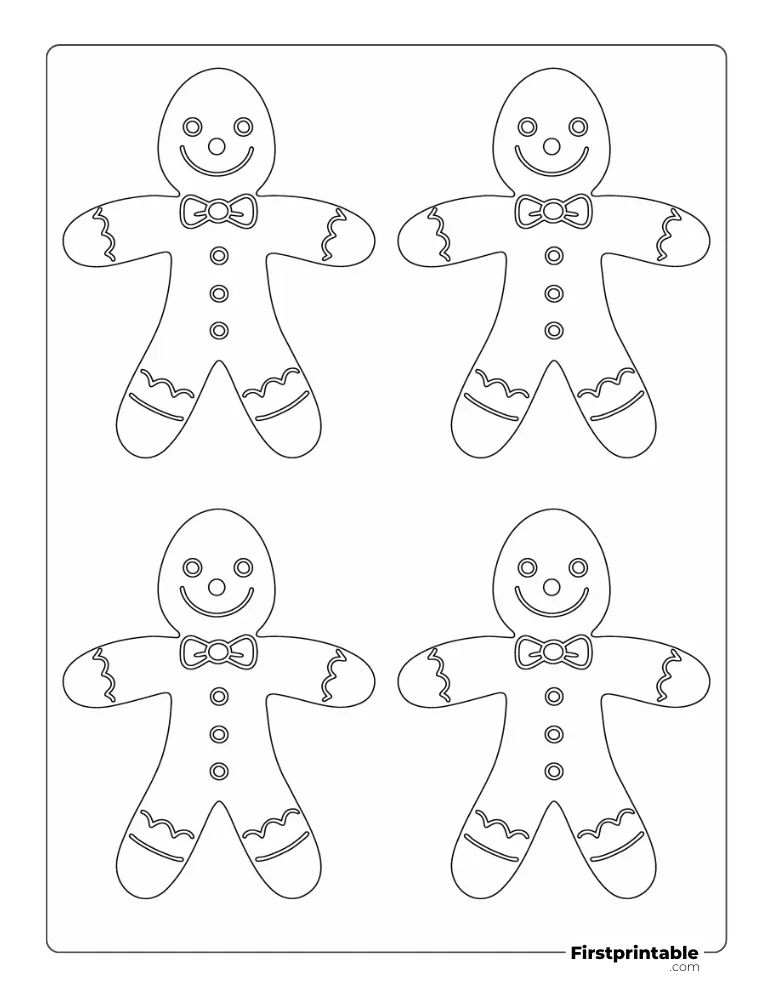 Cute Gingerbread Man with Icing Template - Medium Outline