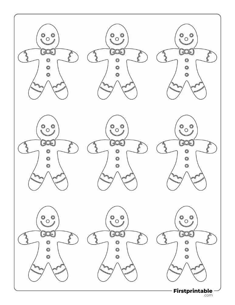 Cute Gingerbread Man with Icing Template - Small Outline