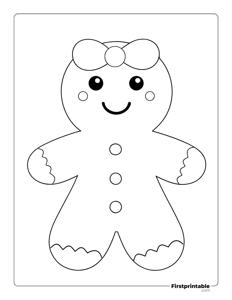 Cute Gingerbread Woman Template - Full Page Outline