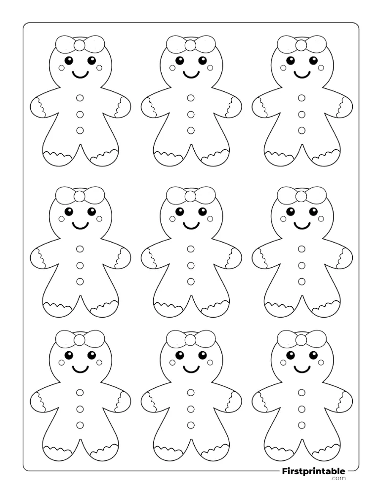 Cute Gingerbread Woman Template - Small Outline
