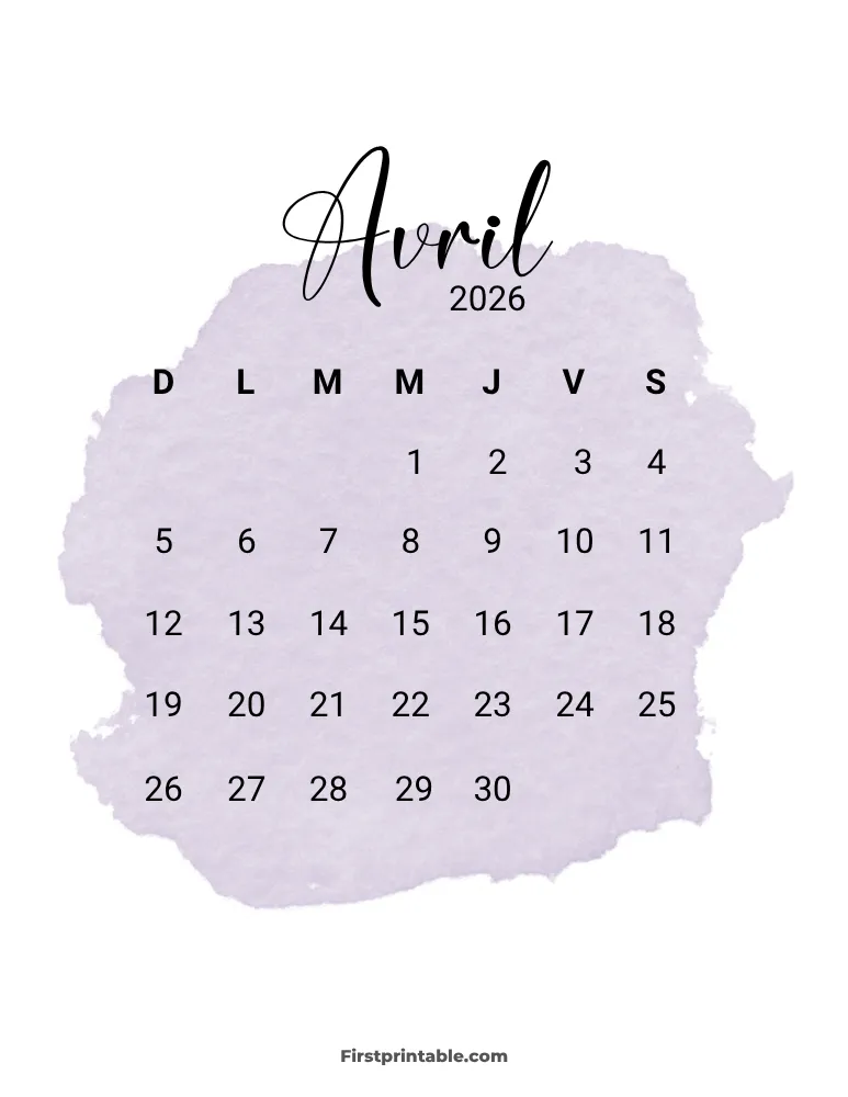 French Printable April Calendar 2026 Template 47