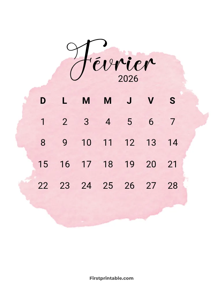 French Printable February Calendar 2026 Template 47