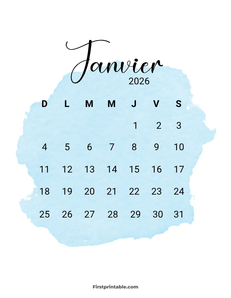 French Printable January Calendar 2026 Template 47
