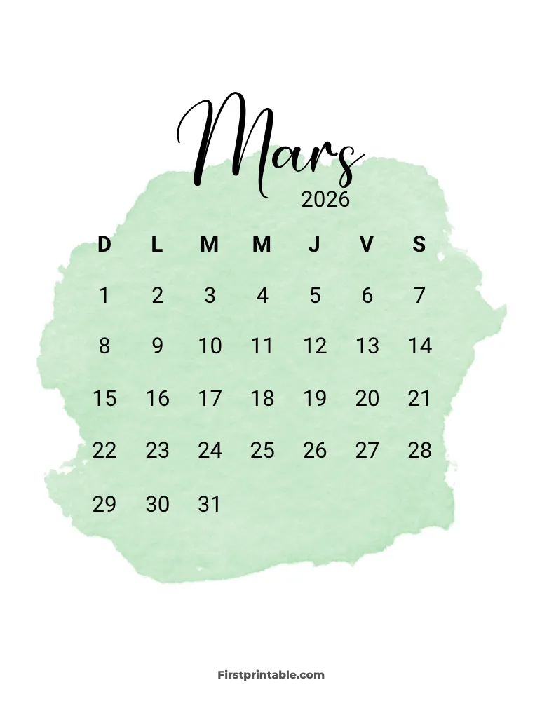 French Printable March Calendar 2026 Template 47