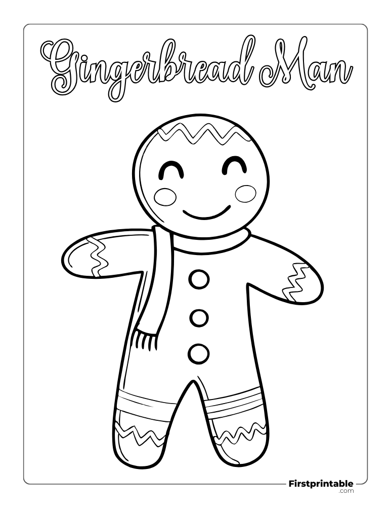 Cute Gingerbread Man with Scarf to Color