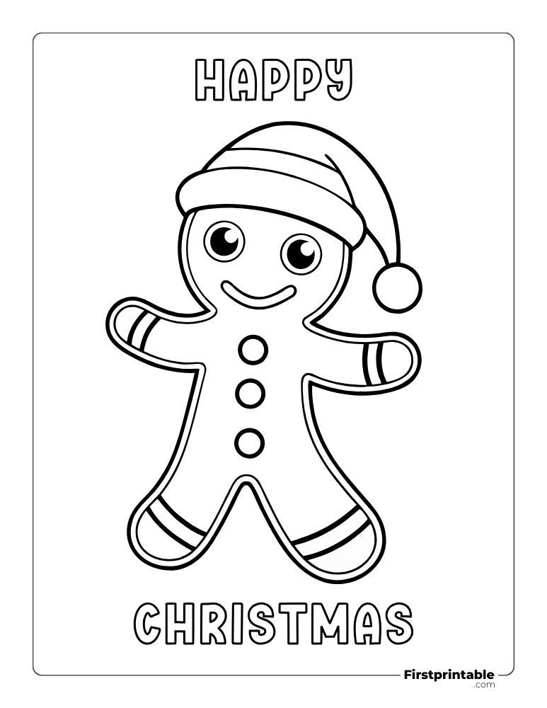 Gingerbread Man with Santa Hat to Color