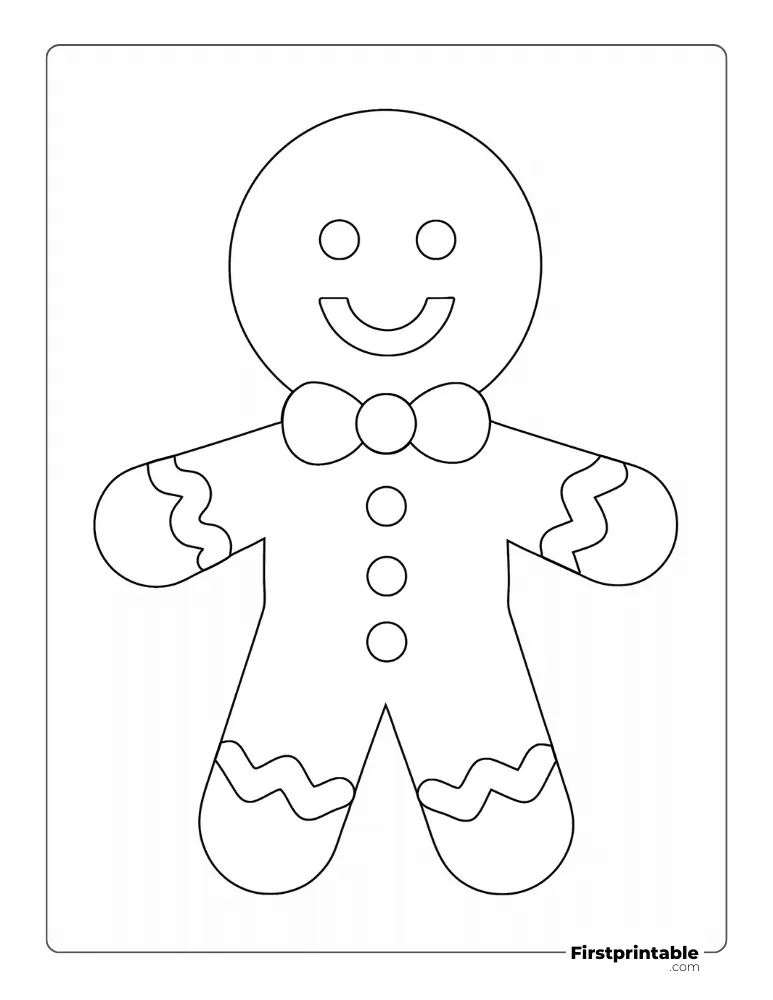 Gingerbread Man with Icing Template - Full Page Outline