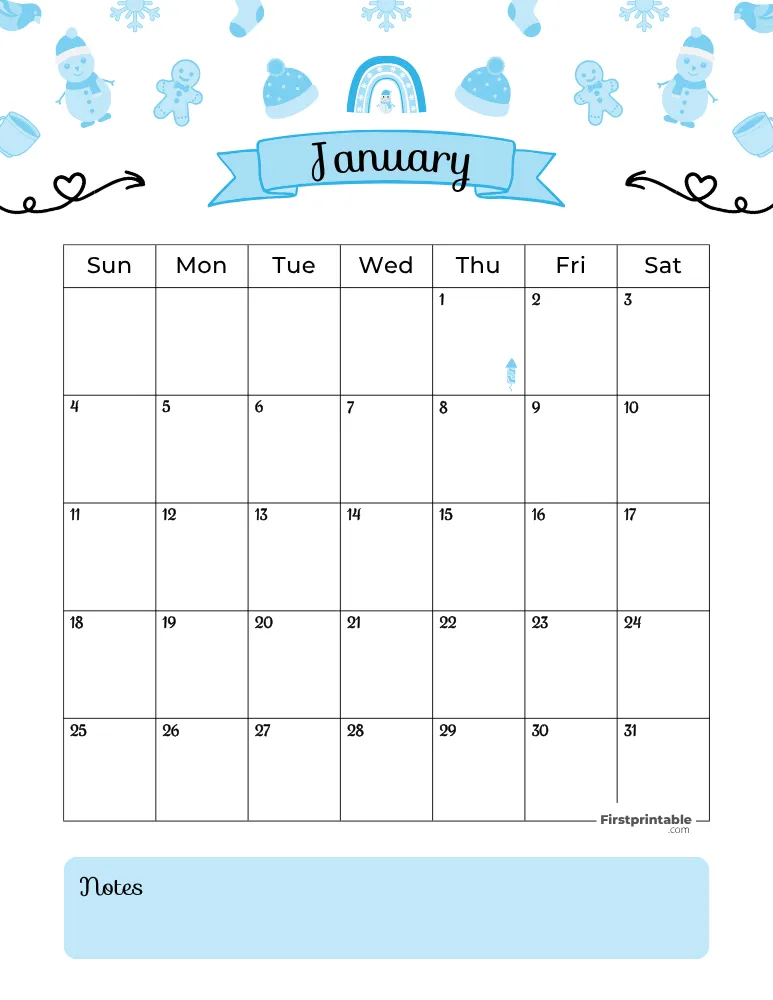 January Calendar 2026 Winter Template 01