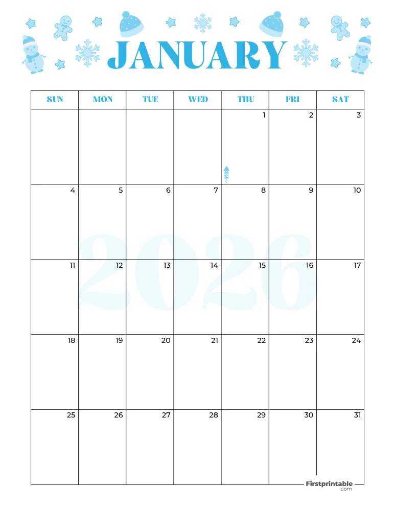 January Calendar 2026 Winter Template 07