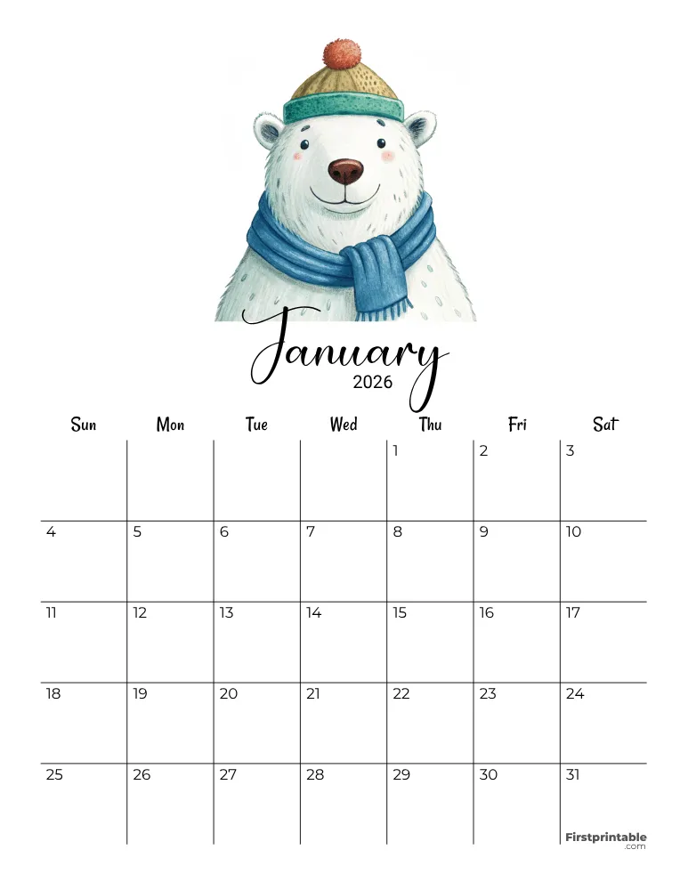 January Calendar 2026 Winter Template 08