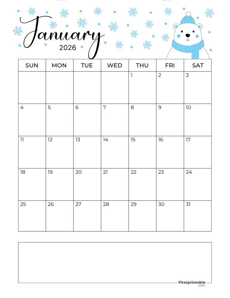 January Calendar 2026 Winter Template 10