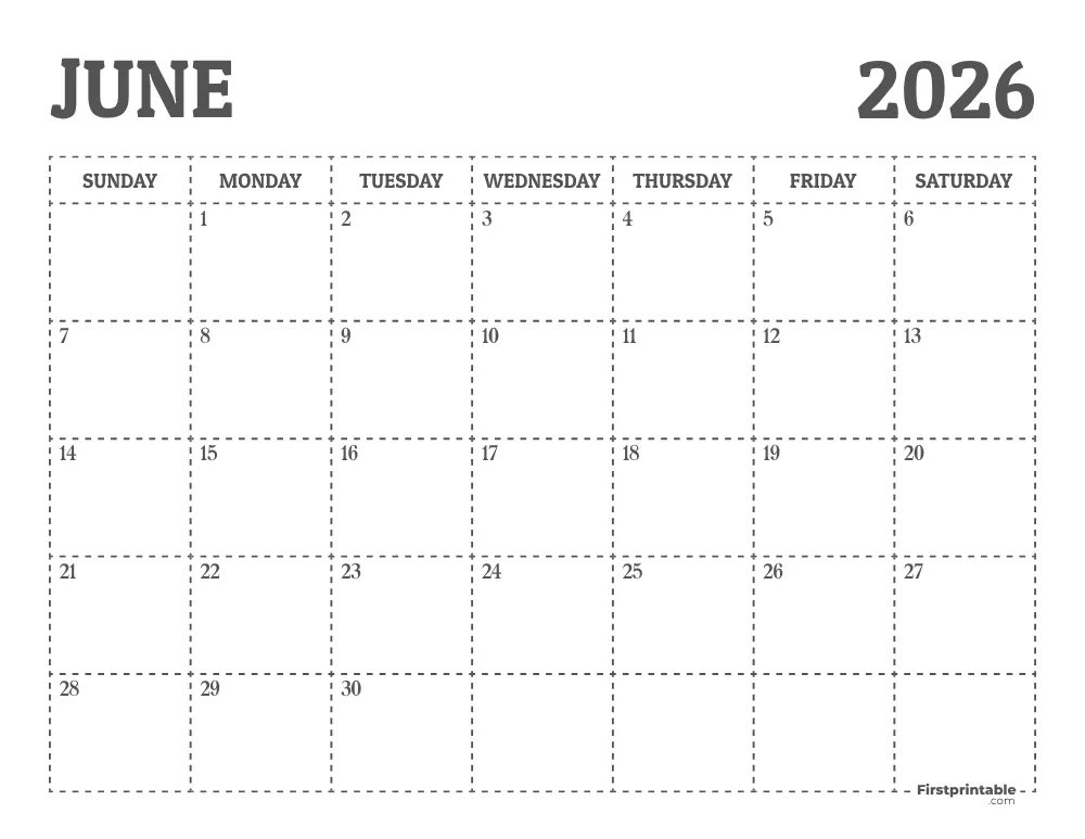 June 2026 Calendar Printable