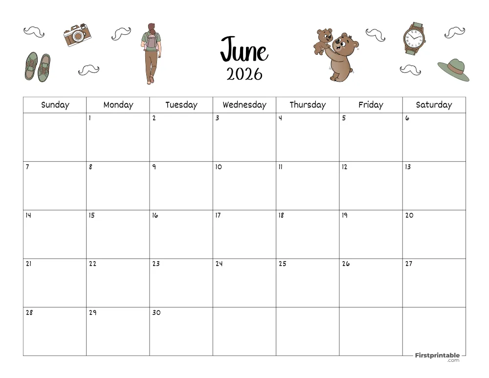 June Calendar 2026 Fathers Day Themed 02