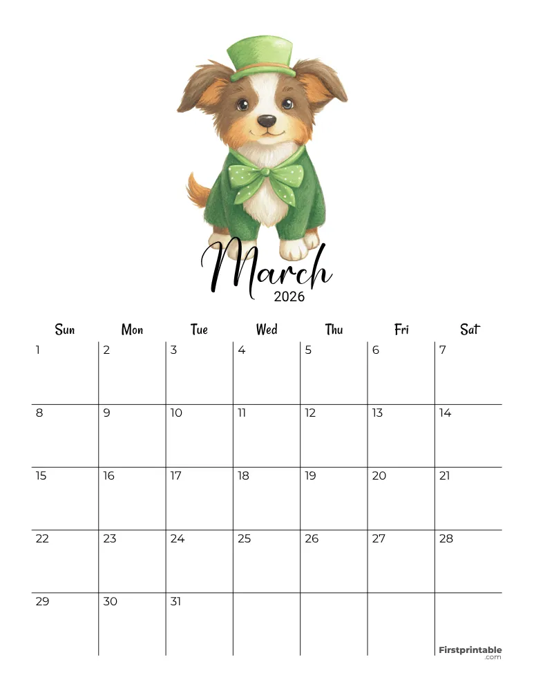 March Calendar 2026 St Patrick's Day Template 08