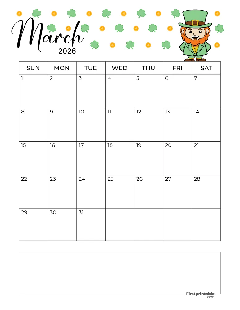 March Calendar 2026 St Patrick's Day Template 10