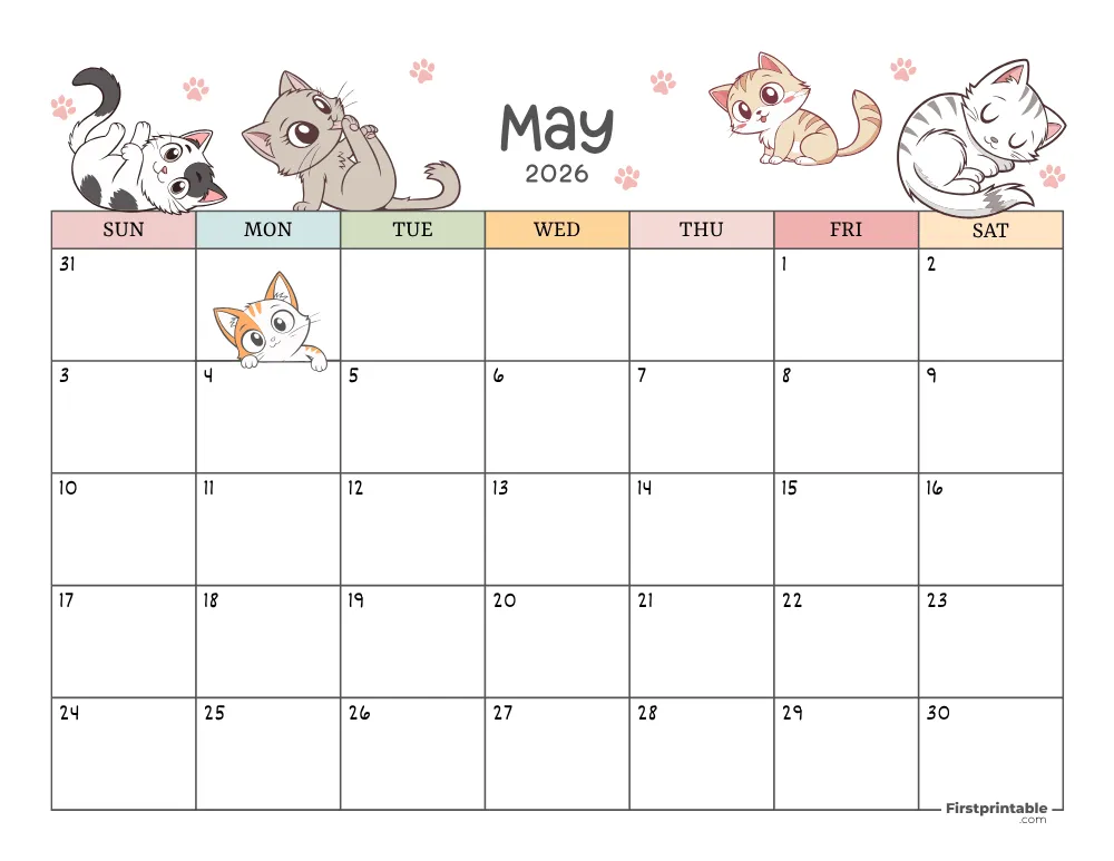 May 2026 Calendar Cat Themed 01