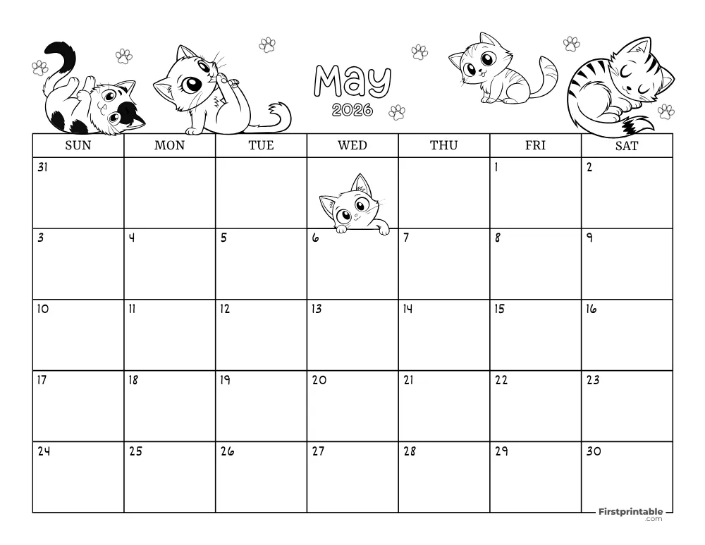 May 2026 Calendar Cat Themed 02