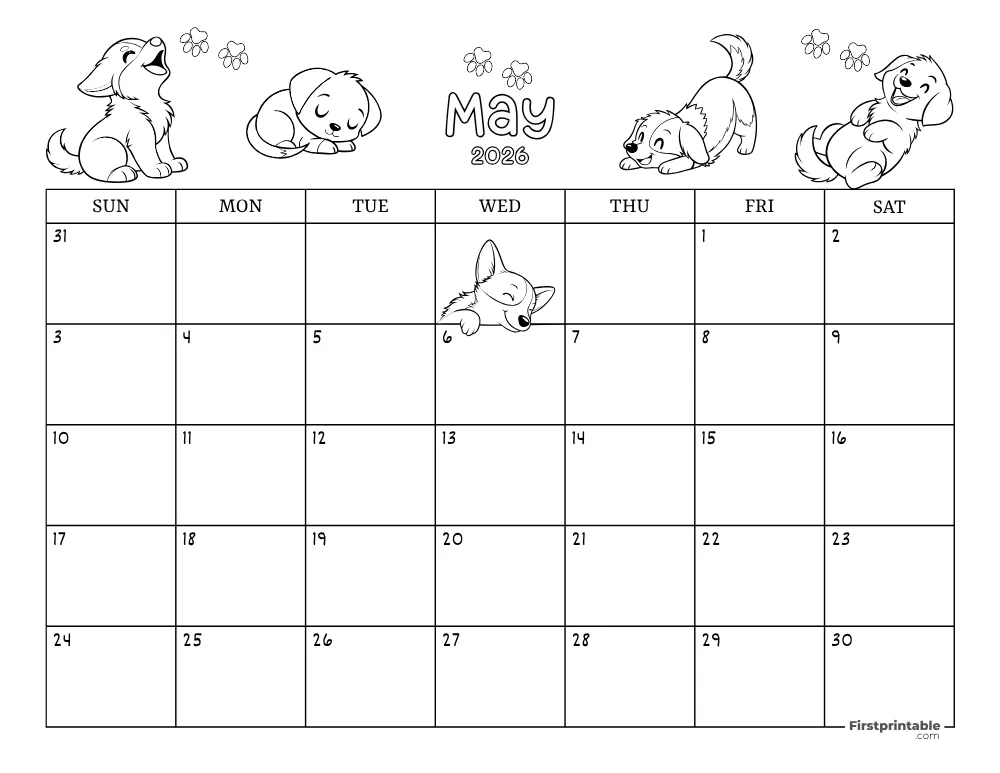 May 2026 Calendar Dog Themed 02