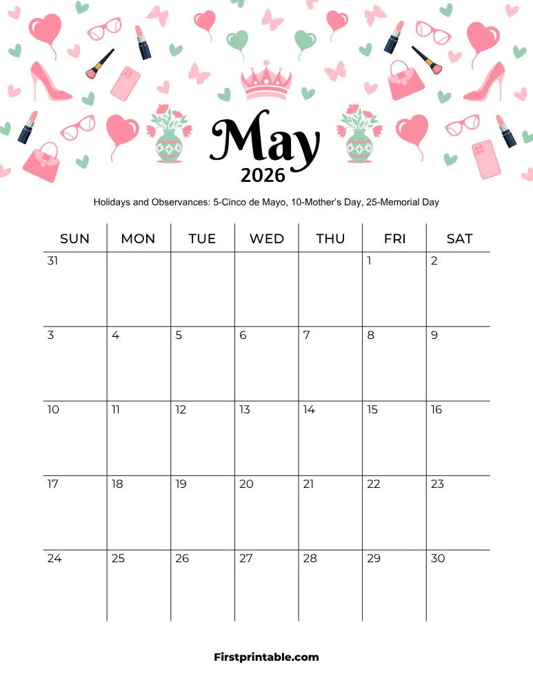 May 2026 Calendar Mothers Day Theme