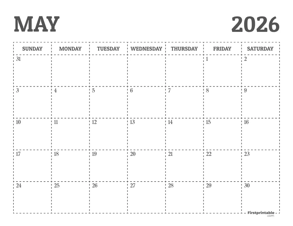 May 2026 Calendar Printable