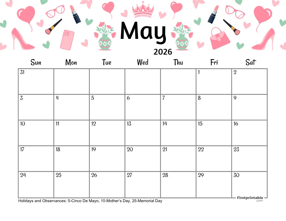May Calendar 2026 - Mother's Day
