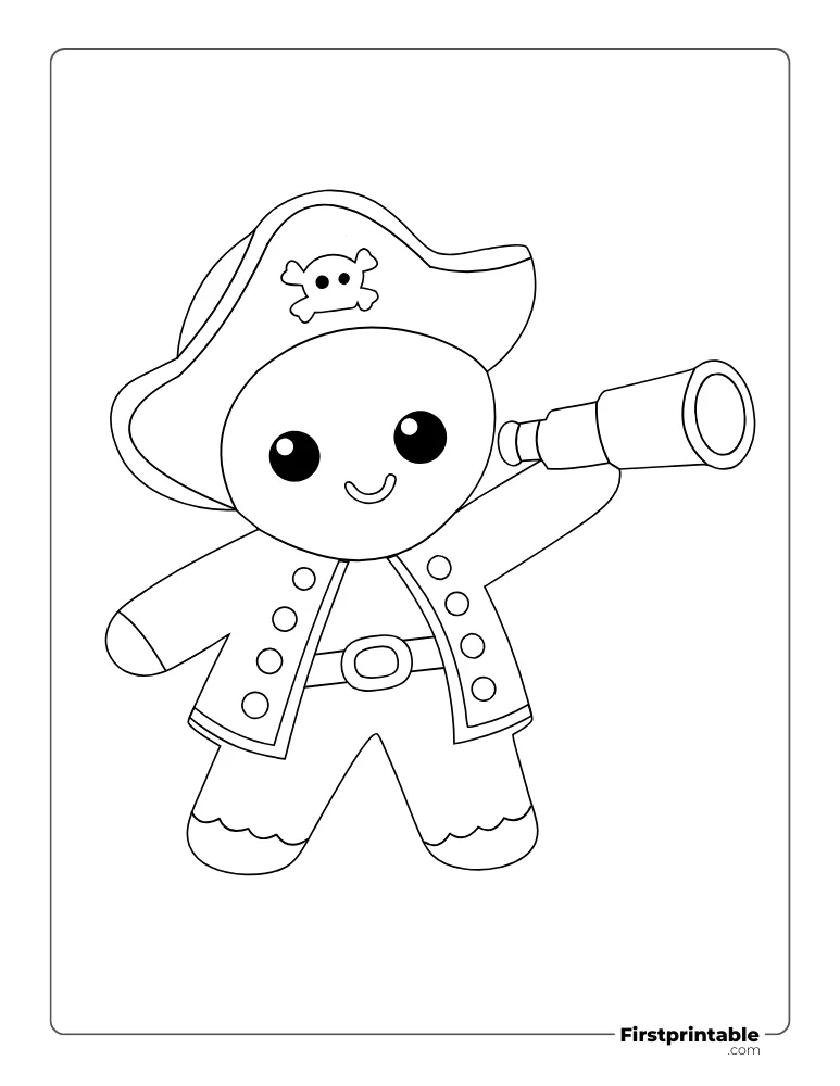 Pirate - Gingerbread Man Template - Full Page Outline