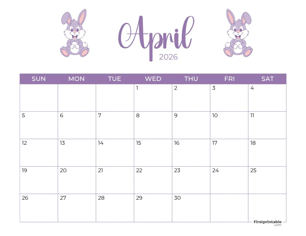 Printable April Calendar 2026 Easter Template 22