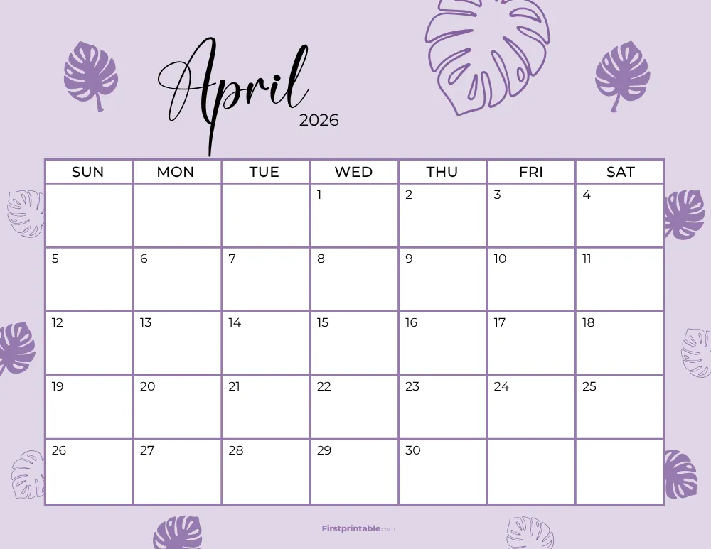 Printable April Calendar 2026 Template 19