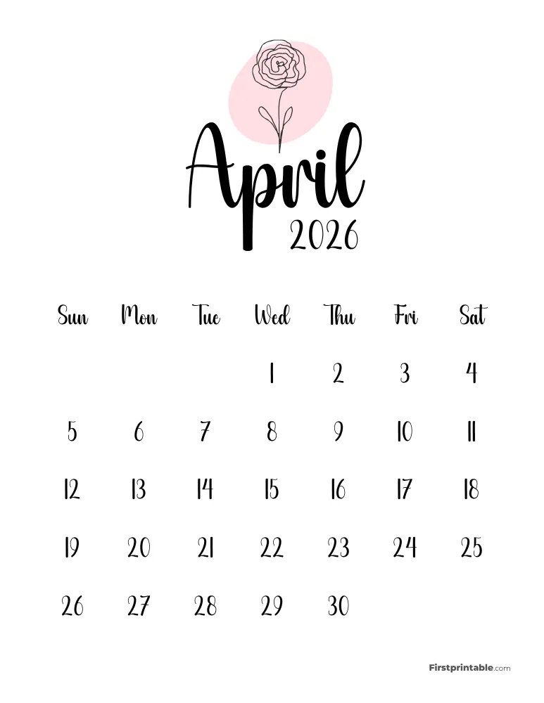 Printable April Calendar 2026 Template 50