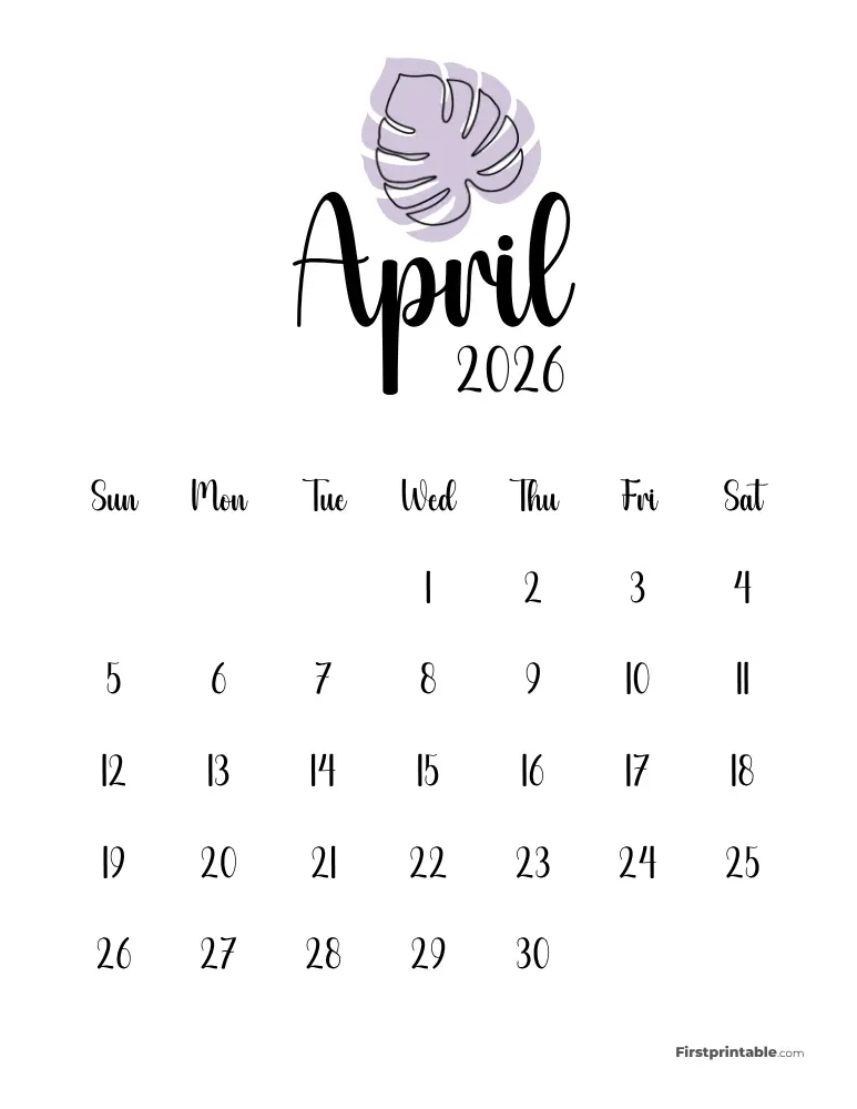 Printable April Calendar 2026 Template 51