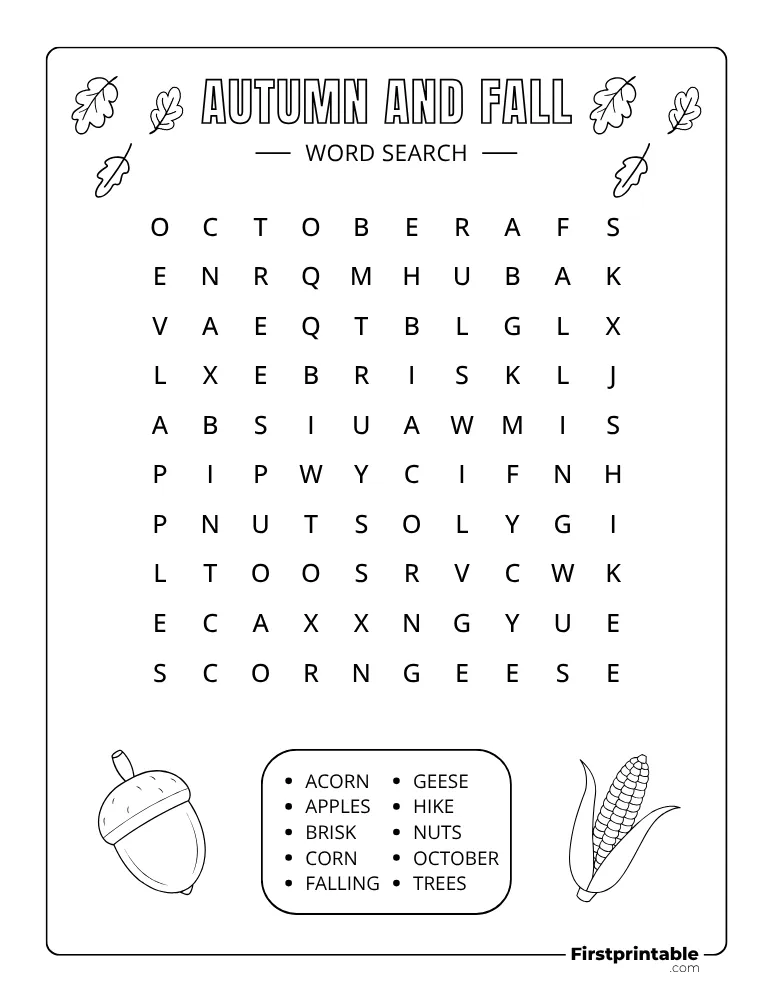 Fall Word Search - Easy 02