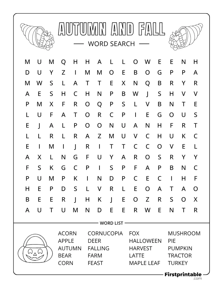 Fall Word Search - Medium 01