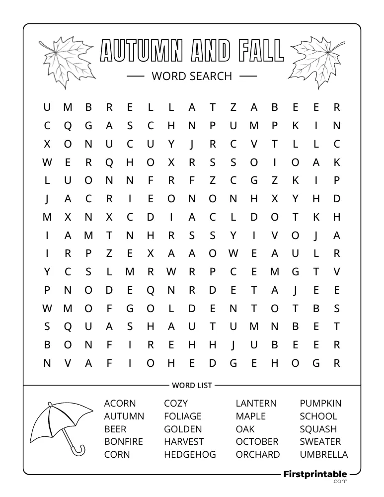 Fall Word Search - Medium 02