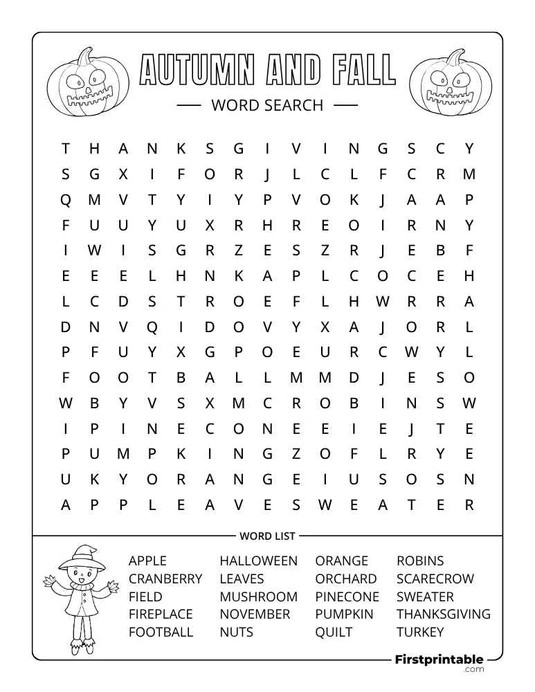 Fall Word Search - Medium 04