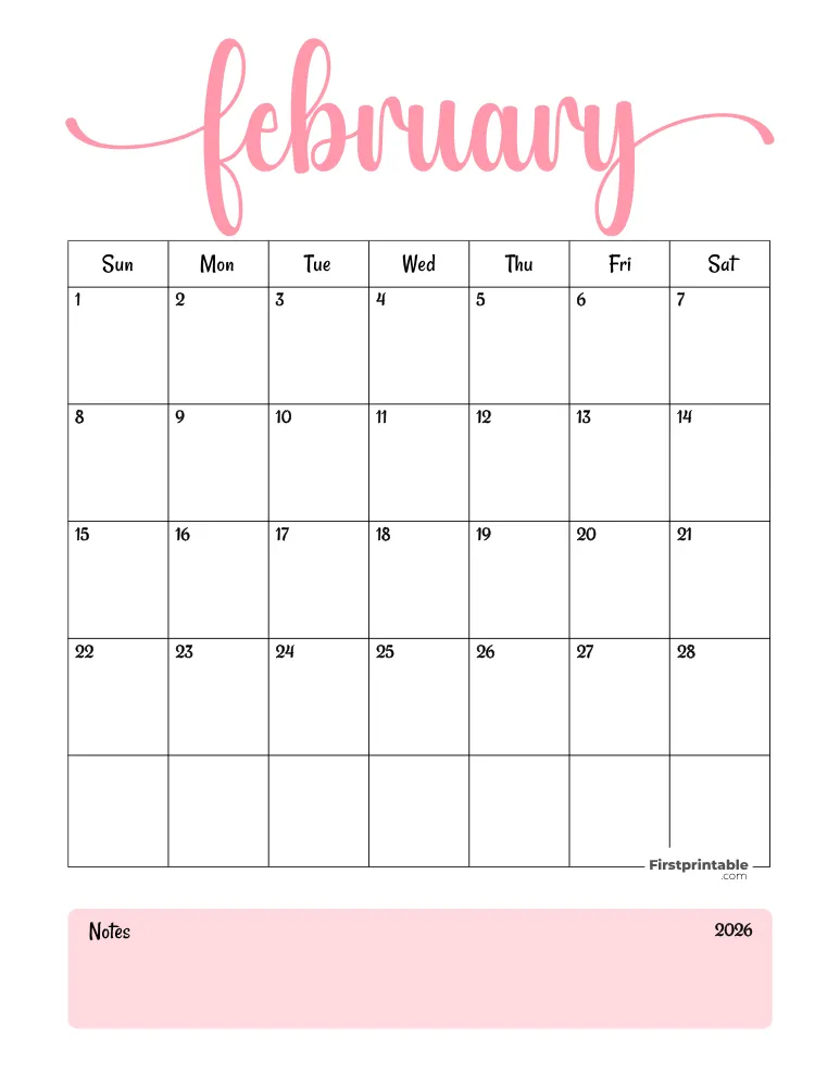 Printable February Calendar 2026 Template 04