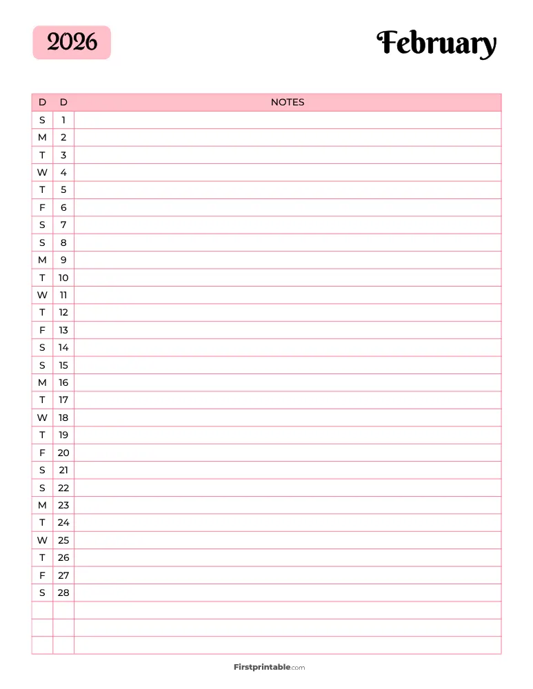 Printable February Calendar 2026 Template 13
