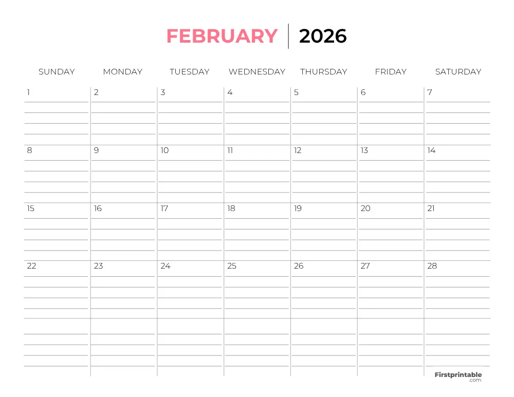 Printable February Calendar 2026 Template 26