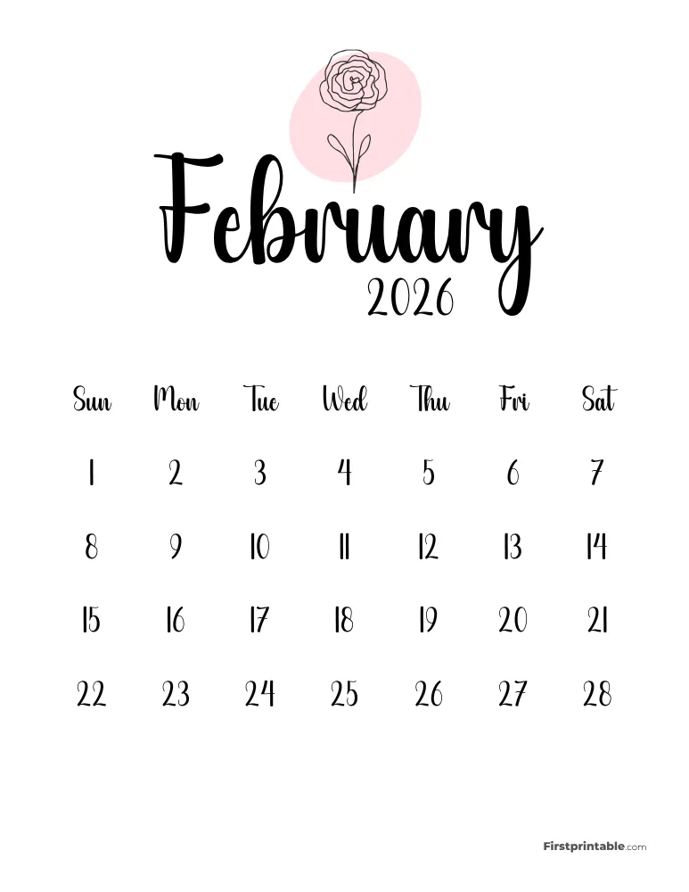 Printable February Calendar 2026 Template 50