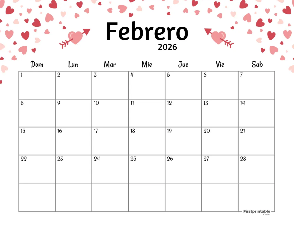 Printable February Calendar 2026 Valentine's Day Template 39