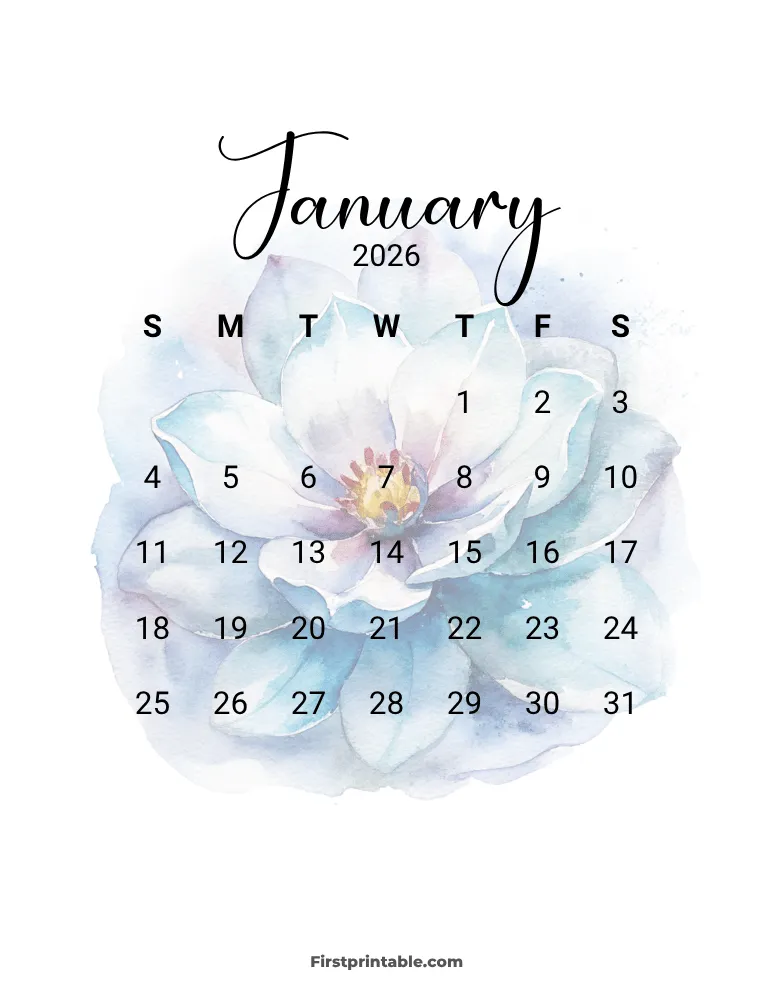 Printable January Calendar 2026 Template 12