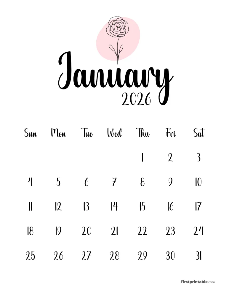 Printable January Calendar 2026 Template 50