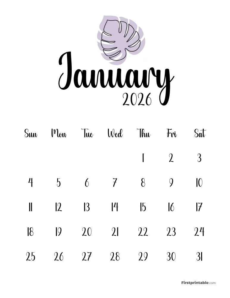 Printable January Calendar 2026 Template 51