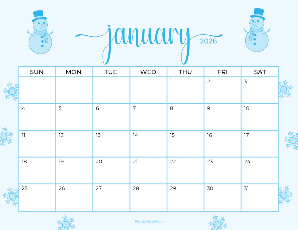 Printable January Calendar 2026 Winter Template 20