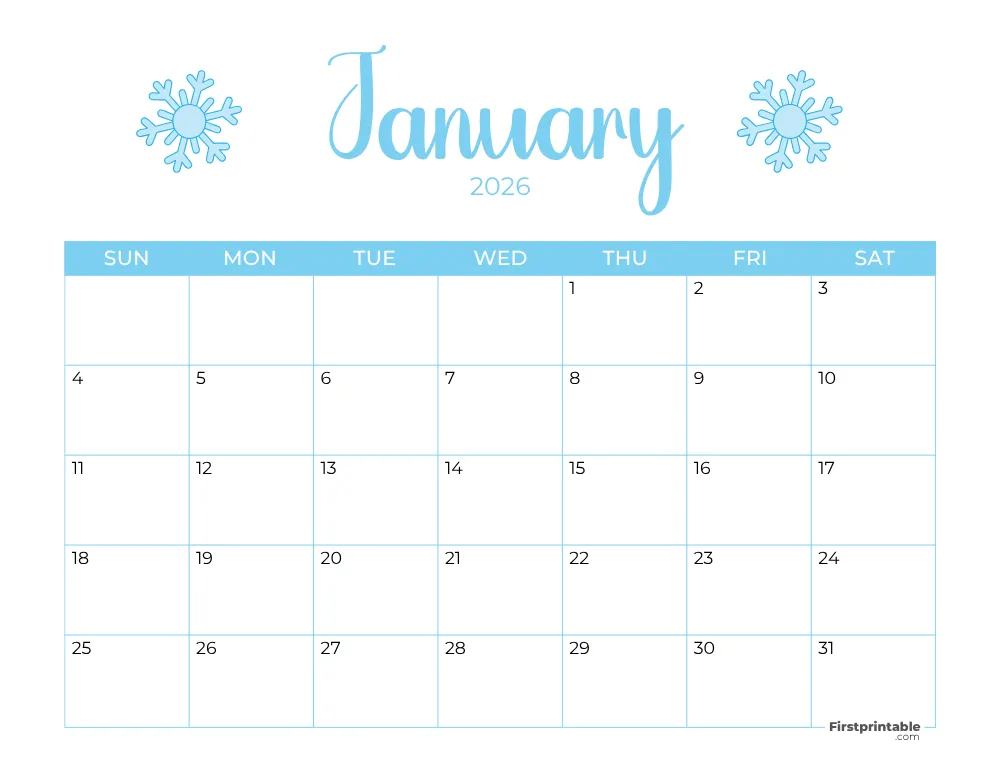 Printable January Calendar 2026 Winter Template 22